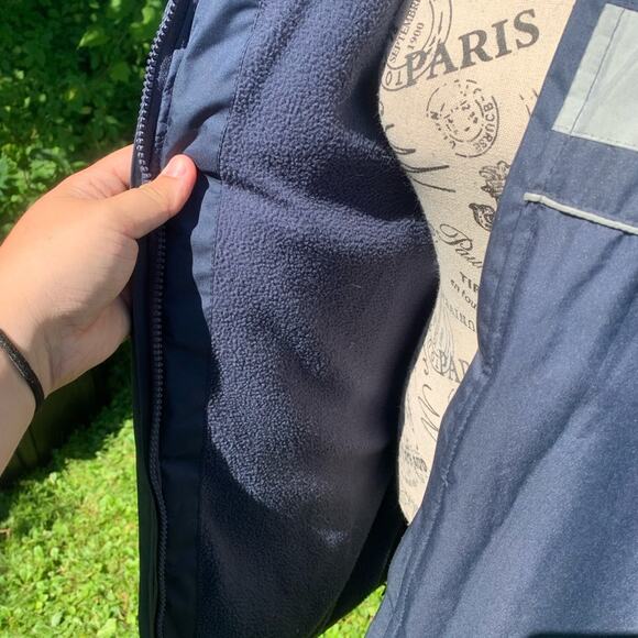 Navy blue and silver Fleece lined Zip up jacket with hide away hood - Picture 5 of 15